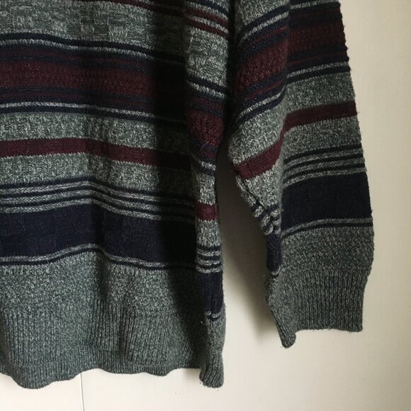 Vintage Striped and Basketweave Canadian University Eclectic Grandpa Sweater - Picture 4 of 16